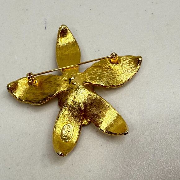 Vintage Brooch Pastelli Royal Pittsburgh Orchid Pin Gold Tone Textured in box - Picture 12 of 16